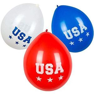 Boland 6 stuks latexballonnen USA, ca. 25 cm, 3 verschillende motieven, Amerika, blauw, wit, rood, ballon, verjaardag, tuinfeest, themafeest, carnaval, hangende decoratie
