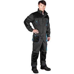 Leber & Hollman LH-FMN-O heren overall 65% katoen, 35% polyester, 270 g/m², hoge kraag, 2-weg-ritssluiting en klittenbandsluiting, 14 zakken, kniezakken, grijs/zwart/blauw