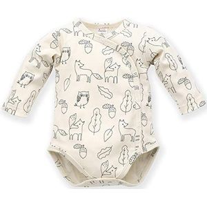 Pinokio - Secret Forest babyromper, jongens, meisjes, uniseks, lange mouwen, 100% katoen, met opdruk Fuchs, bos 56, 62, 68, 74 cm, ecru met opdruk