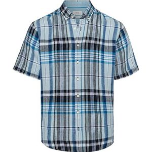 BRAX Style Dan C Pure Linen overhemd met korte mouwen van linnen met ruitpatroon voor heren, Oceaan Blauw