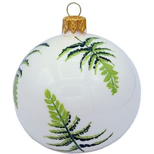 Vitbis Set van 2 geblazen glazen ballen, handbeschilderde glazen ballen, paasdecoratie, op de natuur geïnspireerd schilderij, wit en groen, 10 cm