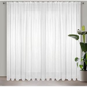 Eurofirany LuCY Voile gordijn, transparant gordijn met verrijkte riem, 1 stuk, voor slaapkamer, woonkamer, keuken, interieur, 300 x 270 cm, wit
