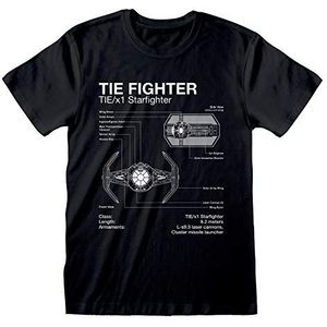 Star Wars T-shirt met ronde hals voor heren, TIE Fighter Diagram print, 100% katoen, officiële merchandise, maten S tot 5XL, SCHWARZ