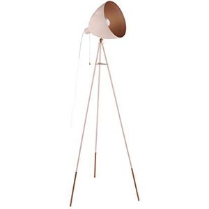 EGLO Driepoot vloerlamp Chester-P, 1-vlammige vintage staande lamp, staande lamp van staal, kleur: pastel abrikoos, koper, fitting: E27, incl. trekschakelaar