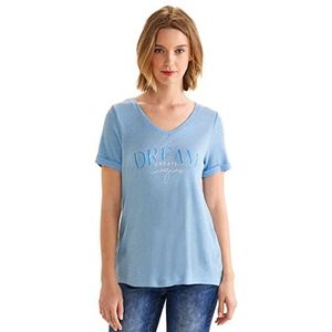 Street One Shiny V-hals Shirt W.wording T-shirt met korte mouwen voor dames, Licht splash blauw