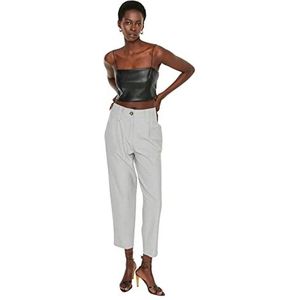 Trendyol Pantalon Femme Basic Taille Haute avec Jambe Droite Carotte, gris, 36