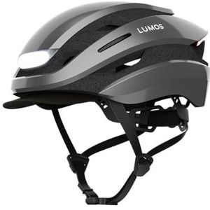 Lumos Ultra Smart Plus Helm | Fietshelm | Voor- en achterlichten (LED) | Richtingaanwijzers | Remlichten | Bluetooth-verbinding | Volwassene: Heren, Dames (Asgrijs, Maat: M-L)