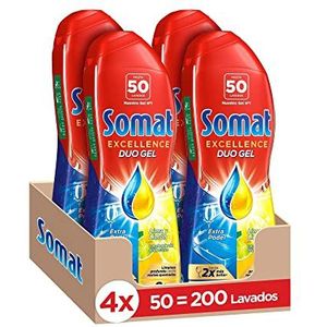 Somat Excellence Gel Lime et citron 50 doses (pack de 4, total 200 lavages), détergent dégraissant, lave-vaisselle liquide automatique en bouteille, savon à vaisselle qui élimine la saleté