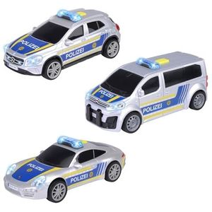 Dickie Toys Unit politieauto, speelgoed voor kinderen vanaf 3 jaar, auto met wrijvingsmotor, licht en geluid, willekeurige selectie uit 3 modellen (Porsche, Mercedes-Benz of Citroën)