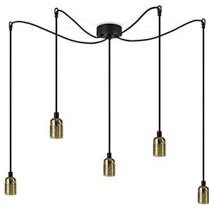 Sotto Luce Bi minimalistische 5-vlammige hanglamp messing 1,5 m textielkabel zwart plafond rozet zwart 5xe27 fittingen