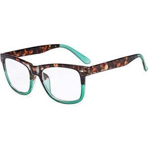 eyekepper Grote vierkante leesbril met veerscharnier leesbril voor vrouwen - schildpad/groen +2.00