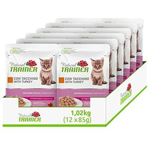 Natural Trainer Kitten & Young natvoer voor kittens met kalkoen, 12 enveloppen x 85 g, 1020 g