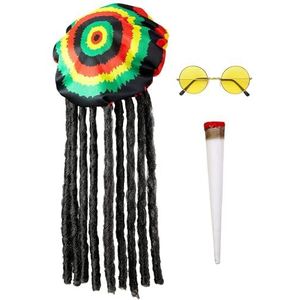 Widmann 68542 Rastamann kostuum set muts met dreadlocks, bril en afdichtingen, Jamaica, themafeest, carnaval