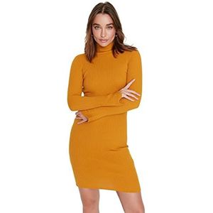 TRENDYOL Dames nauwsluitende mini-jurk mosterdgeel, M, Mosterd geel