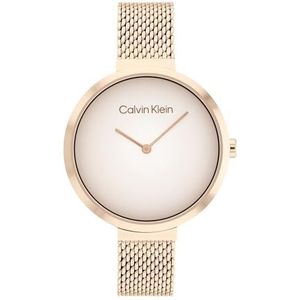 Calvin Klein Analoog kwartshorloge voor dames met Milanese armband van roestvrij staal in lichtroze gouden kleur - 25200080, Blozen, Armband