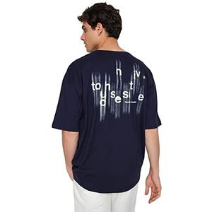 Trendyol Trendyol Oversized gebreid T-shirt met ronde hals voor heren, 1 stuk, Navy Blauw