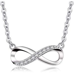 Bo&Pao Infinity-ketting voor dames, van 925 sterling zilver, met infinity-symbool, 45 cm, zirkonia