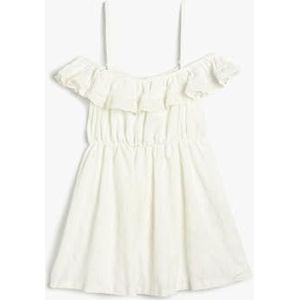 Koton Robe brodée pour fille, épaules dénudées, volants et détails découpés, Ecru (010), 7-8 Jahre