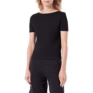 PUMA Her Ribbed T-shirt voor dames, slim tee, Puma zwart