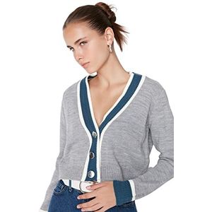 Trendyol Cardigan en tricot à col en V standard pour femme, gris, S