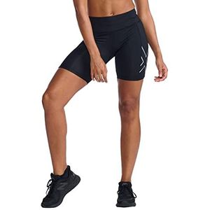 2XU Aero Shorts voor dames, halfhoge taille, 15,2 cm, zeilen, boot, watersport, zwart, zilver, reflecterend, licht