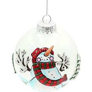 Dekohelden24 Lauschaer Kerstbal van glas met sneeuwpop en dennenbomen in 3D, kerstdecoratie met zilveren kroon, diameter ca. 10 cm