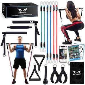 FITI DARE Kit de barre de Pilates portable avec bande de résistance réglable (25, 30, 35 kg) | Équipement d'entraînement à domicile pour femmes et hommes de toutes tailles | Ensemble de bandes de