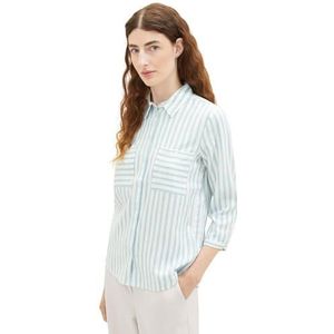 TOM TAILOR 1038868 Basic damesblouse met strepen en borstzakken (1 stuk), 33985-Teal Offwhite Stripe