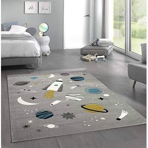 CARPETIA Kindertapijt met sterren en planeten in grijs blauw Afmeting 120 x 170 cm