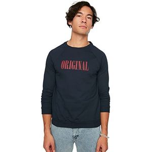 Trendyol Sweatshirt met lange mouwen en fietskraag, bedrukt, marineblauw, trainingspak, heren, Navy Blauw