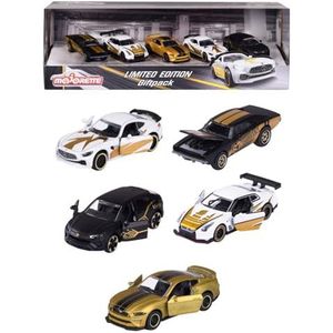 Majorette - Cadeauset Limited Edition 9-5 kleine miniatuurauto's in goudlook, voor kinderen vanaf 3 jaar, speelgoedauto's met vrijloop en ophanging, 2 exclusieve automodellen,