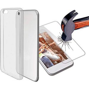 Ksix B0936PACK00 displaybeschermingsfolie voor iPhone 7 Plus, bestaande uit een beschermhoes en een displaybescherming van gehard glas met een hardheidsgraad van 9H, transparant