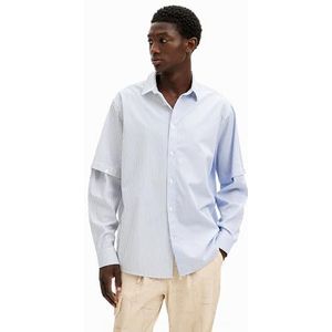 Desigual Man Woven T-shirt met lange mouwen voor heren, Blauw, L