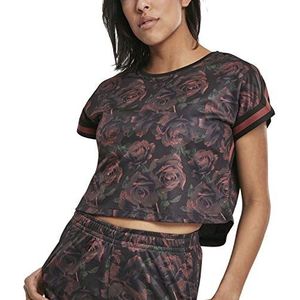 Urban Classics Dames T-Shirt - XL - Shorts Extended Shoulder Stripes Zwart/Rood
