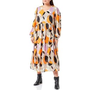 Kaffe Dames midi-jurk V-hals lange mouwen losse pasvorm print grote grafisk print 72, Grote grafische print