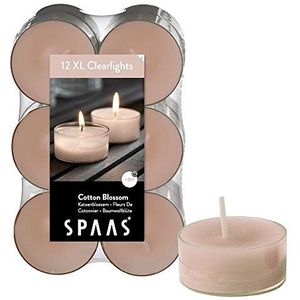 SPAAS 12 Maxi Clearlights Geur, theelichten in transparante beker, ± 8 uur - Cotton Blossom