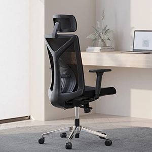 Novilla Aver ergonomische bureaustoel, armleuningen, verstelbare hoofdsteun, hoge rugleuning, draaibare mesh-bureaustoel, ademende rugleuning van canvas, premium grijs
