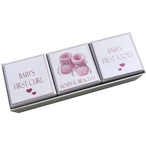 Box voor het opbergen van de eerste babygesp, armband en tanden van White Cotton Cards (babyschoenen) 3-in-1.