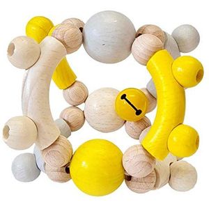 Hess Houten speelgoed 11096 handgemaakt houten speelgoed bolvorm met beweegbare delen voor baby's vanaf 6 maanden, natuurlijk geel voor grijpen en rammelen