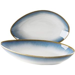 Mäser La Sinfonia 931994 Keramische ovale serveerschalen in 2 maten, moderne vintage look met kleurverloop van blauw tot wit, zandsteen