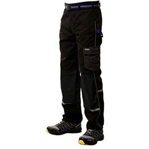 Goodyear Workwear Veiligheidswerkbroek, reflecterend, cargo, meerdere zakken, flexibel, voor heren, zwart/koningswijze, 81 cm, normale pijpen (32 inch), Zwart/Bieu Royal