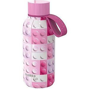 Quokka Kids Solid met haak, Pink Bricks 330 ml, BPA-vrije roestvrijstalen waterfles, dubbelwandige thermosfles, houdt kou en warmte voor kinderen en volwassenen