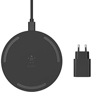 Belkin Boost Charge inductie laadstation 15W (Qi gecertificeerde draadloze oplader voor iPhone, AirPods, Samsung, Google en andere, inclusief voeding, zwart)