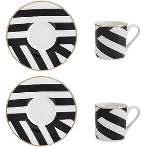 Mikasa Luxe Deco espressokopjes en schoteltjes set in China, 2 x espressokopjes en schoteltjes met geometrische print, koffiekopjes van 100 ml, geschenkverpakking en vaatwasmachinebestendig