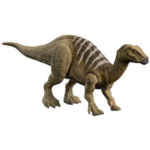 Jurassic World Dominion Rugnant Iguanodon roofdieren, dinosaurusfiguur, bewegingen en aanvalsgeluiden, fysiek en digitaal spel, HDX41