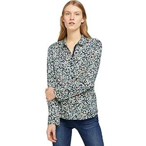 TOM TAILOR Dames T-shirt Henley patroon, 25990 marineblauw bloemendesign