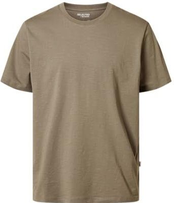 SELETED HOMME Slhaspen Slub Ss Noos T-shirt met ronde hals voor heren, Vetiver