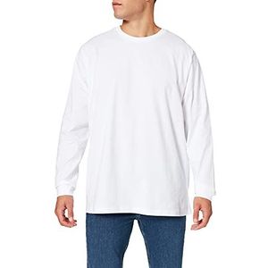 Build Your Brand Organisch shirt met lange mouwen voor heren, met pofshirt, Wit
