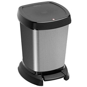 Rotho Paso Afvalemmer voor de badkamer, 6 l, met pedaal en deksel, kunststof (PP), BPA-vrij, carbon-metallic, 6 l (23,4 x 21,9 x 29,2 cm)