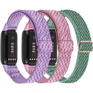 Nigaee Set van 3 nylon armbanden, compatibel met Fitbit Luxe, verstelbare elastische nylon armband, compatibel met Fitbit Luxe armband voor dames en heren